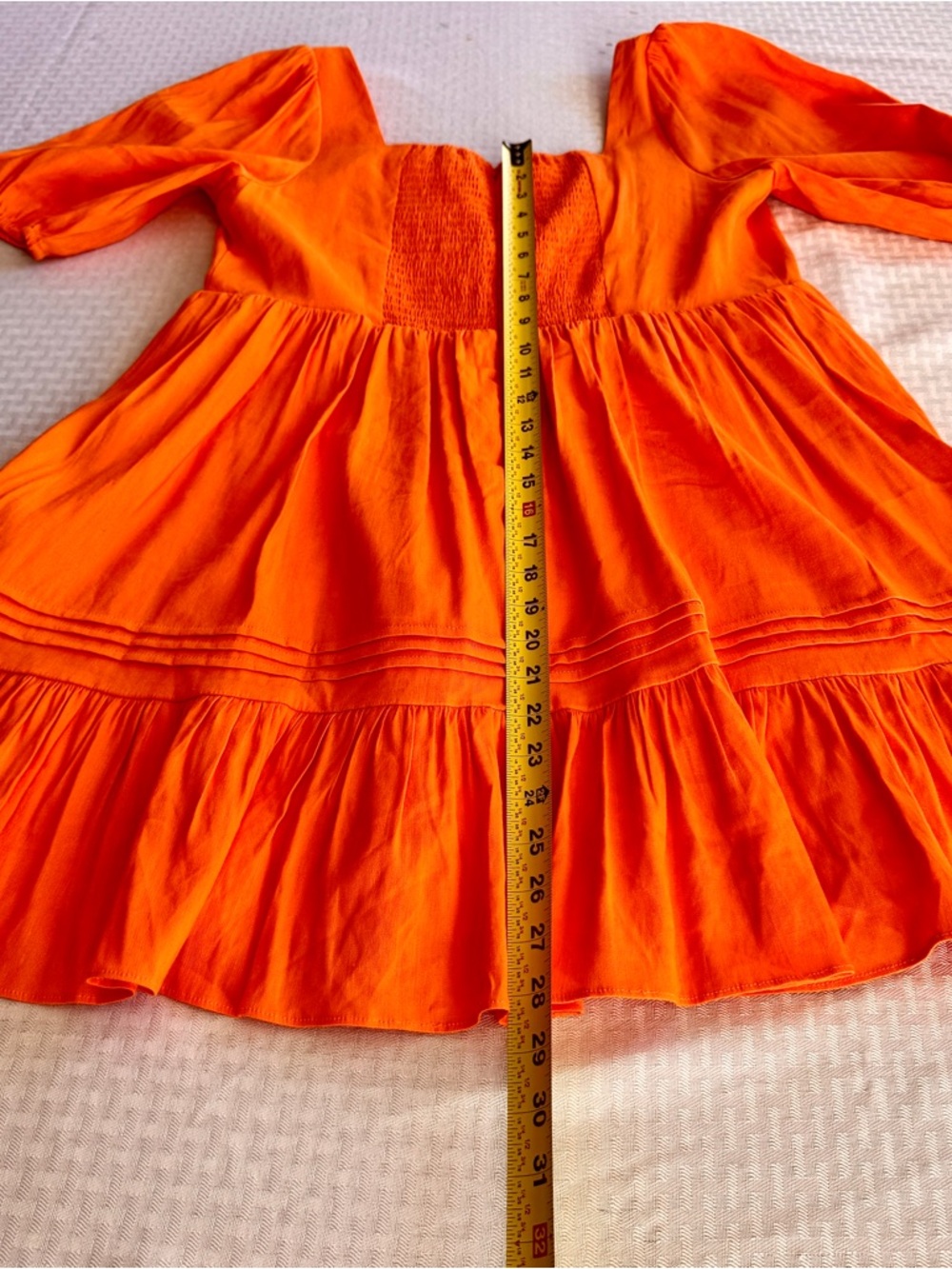 Gianni Bini Orange Linen Blend Babydoll Dress Puff Sleeve Cottagecore 12 - Picture 15 of 16